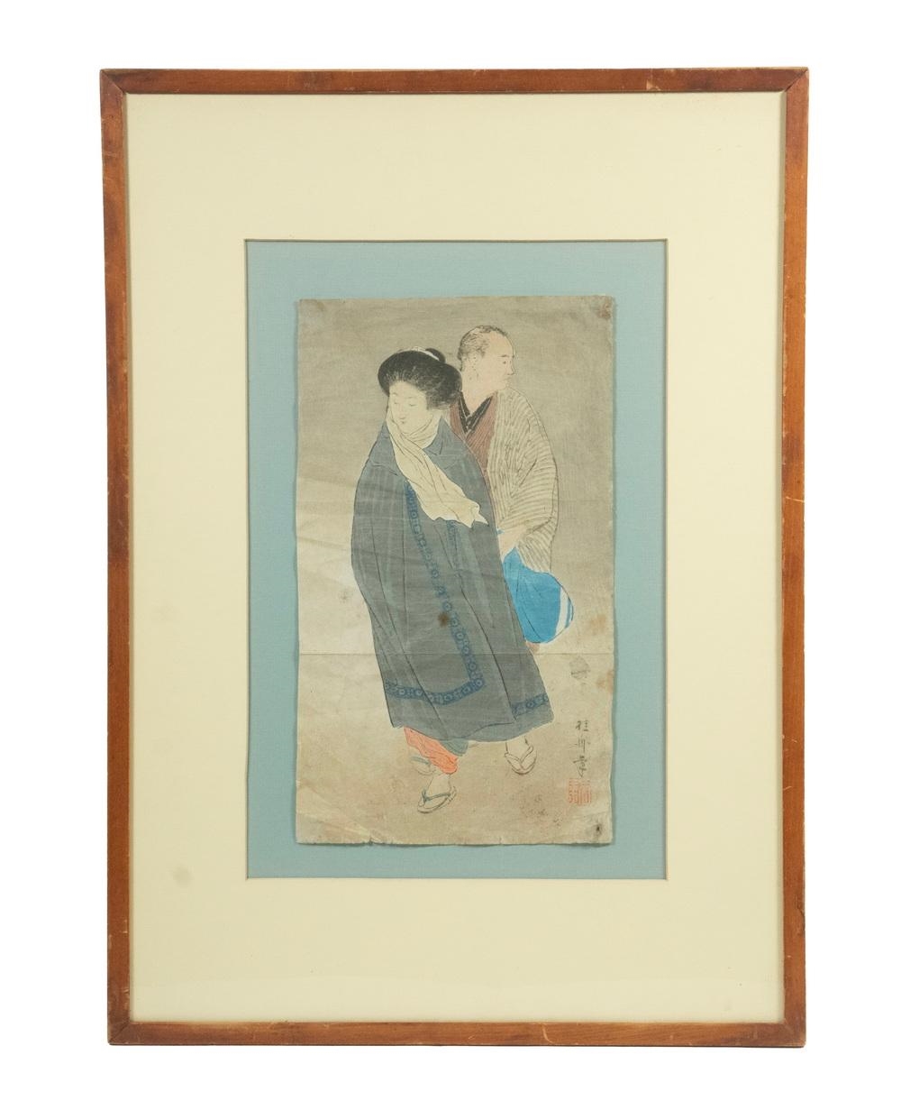 Artwork by Takeuchi Keishu, LADY IN COAT, Made of Ink And Color On Paper