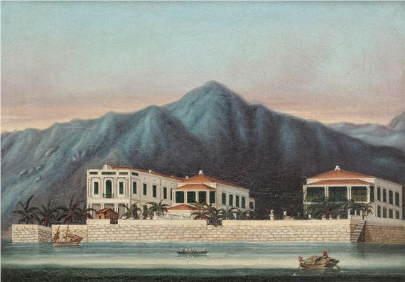 Waterfront building at Hong Kong looking towards East Point by Chinese School, 19th Century