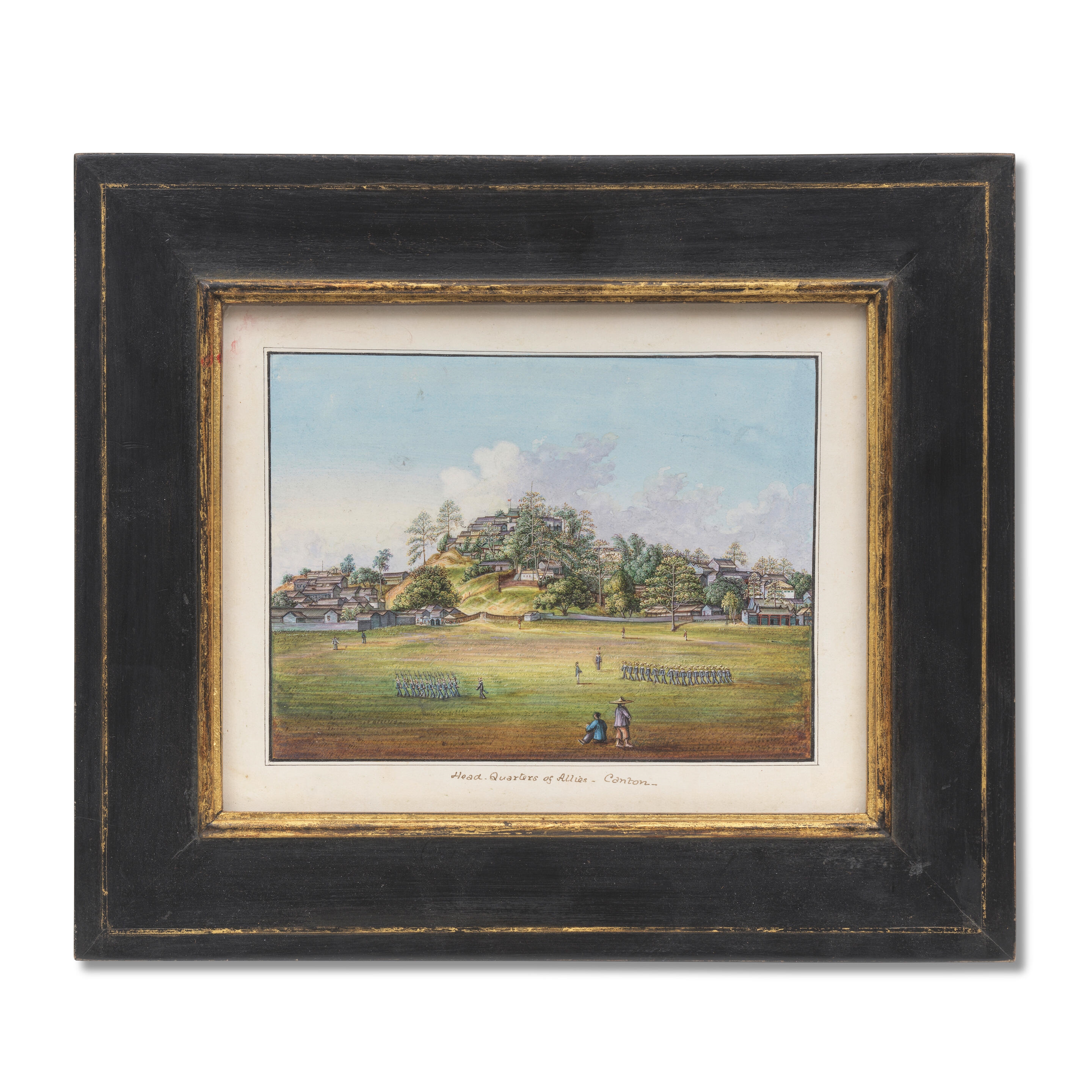 Artwork by Chinese School, 19th Century, Canton: British and French encampment, Made of gouache on embossed paper