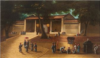 Visit of a mandarin official to the Kun Iam Temple in Macau - Chinese School, 19th Century