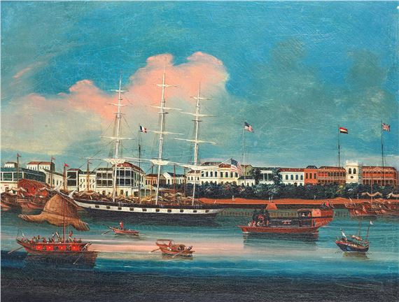 View across the Canton Hongs by Chinese School, 19th Century