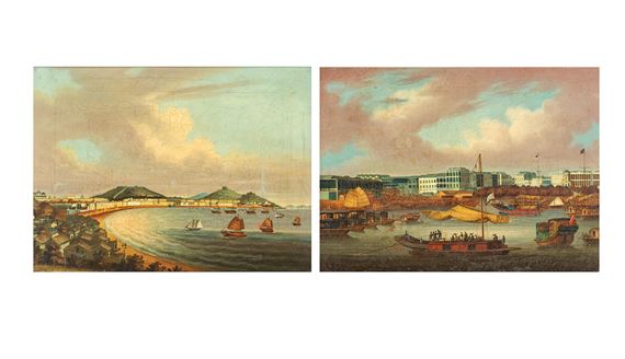 A Pair of Paintings comprising: The Praya Grande, Macau and The Canton factories