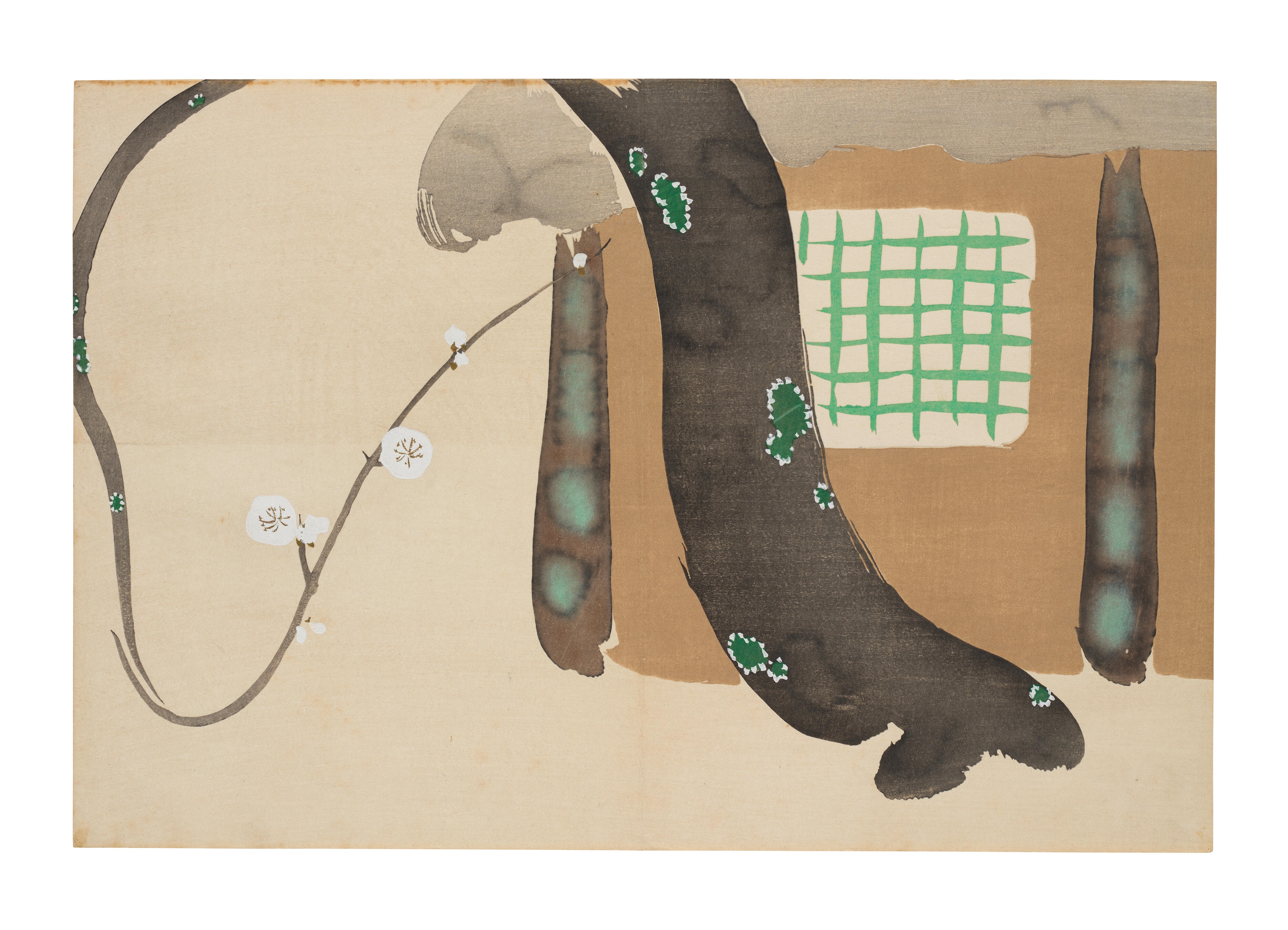 Artwork by Kamisaka Sekka, Seiho Takeuchi, Takahashi Shōtei, Fuji from Mizukubo; Pine, Plum, and Dwelling, page from a woodblock-printed book; Performing Monkey, Made of prints