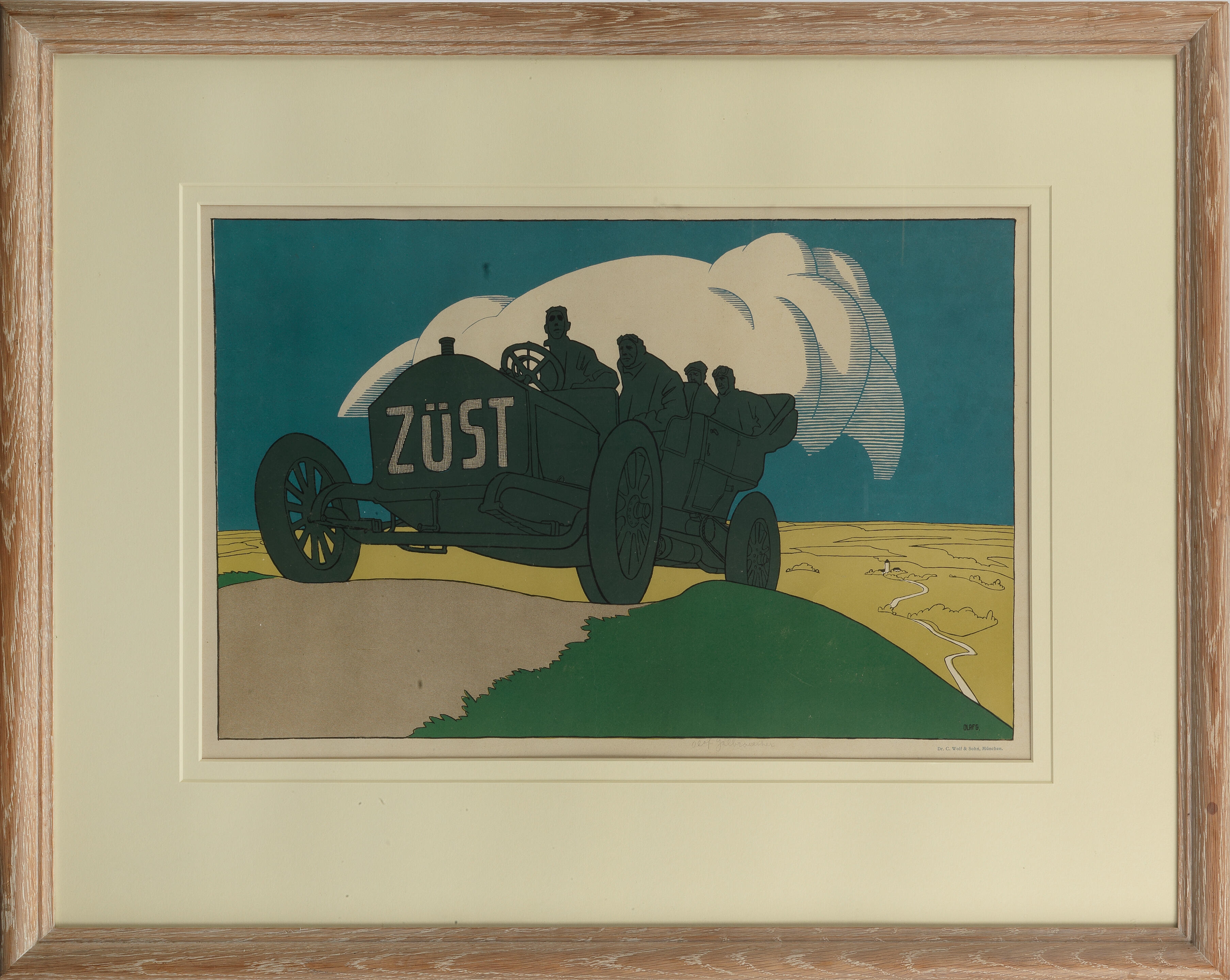 Artwork by Olaf Gulbransson, 'Zust' a veteran advertising print after Olaf Gulbransson, circa 1907, Made of Glazed