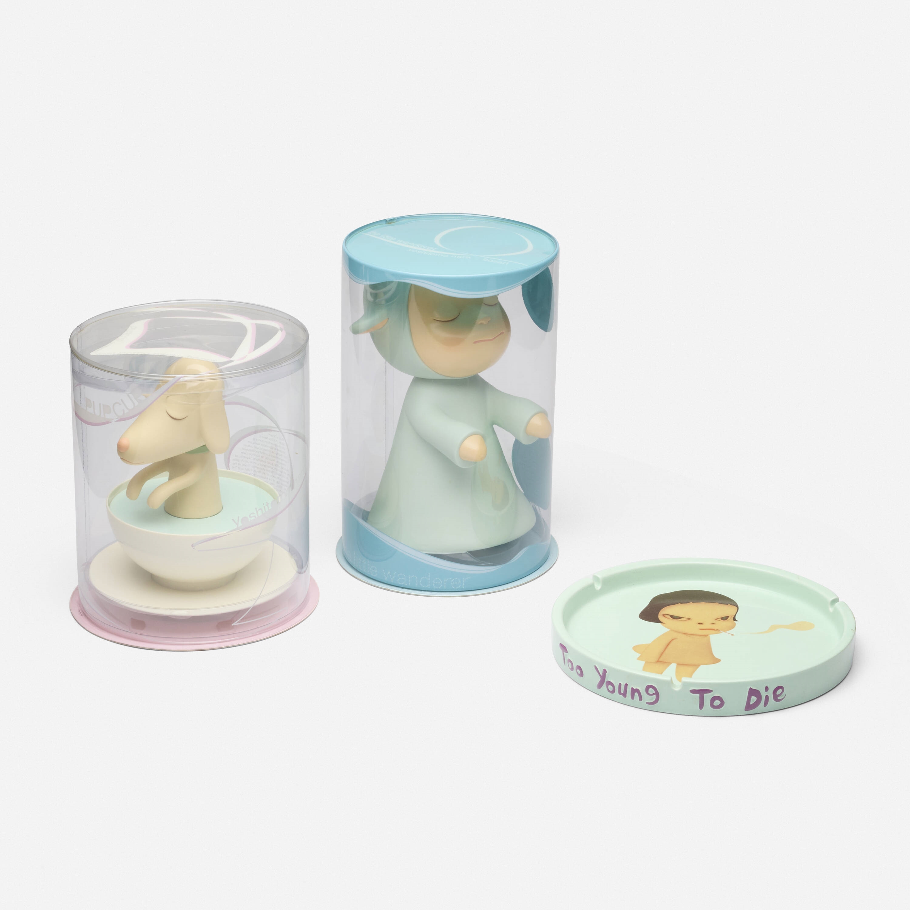 Artwork by Yoshitomo Nara, Little Wanderer; Pup Cup; Too Young to Die, Made of Injection-Molded And Rotationally-Molded Plastic; Glazed Ceramic