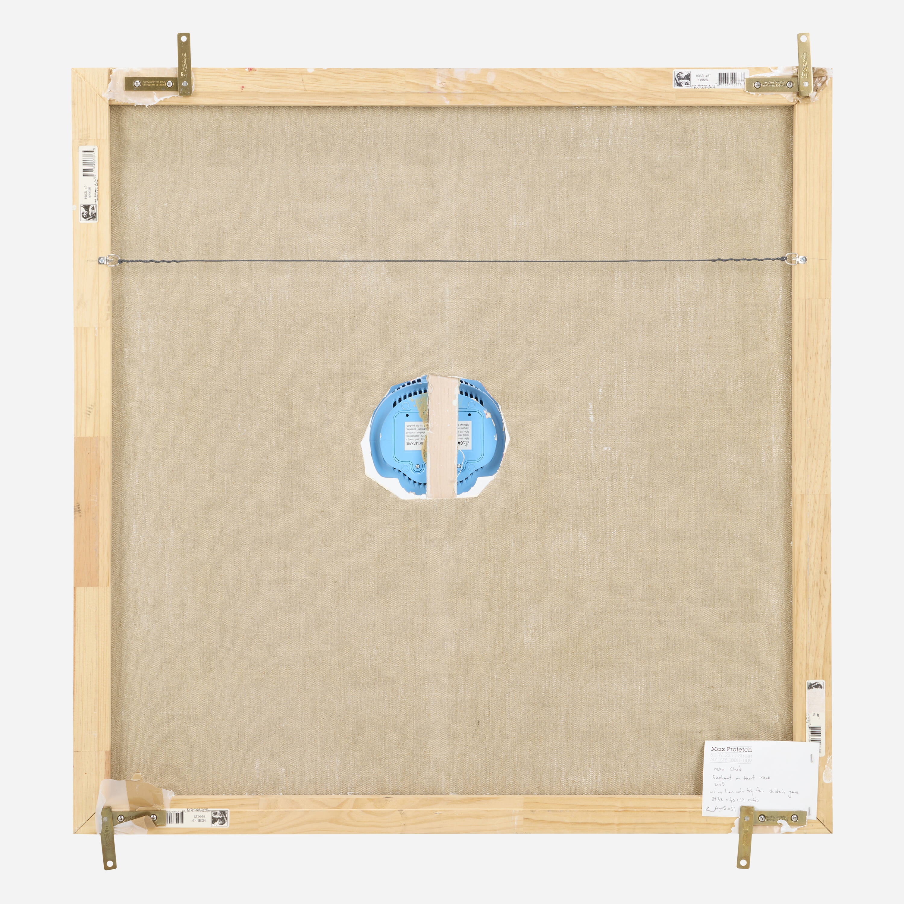 Artwork by Mike Cloud, Elephant on Heart Maze, Made of Oil On Linen With Plastic Child’S Toy And Stretcher Bars