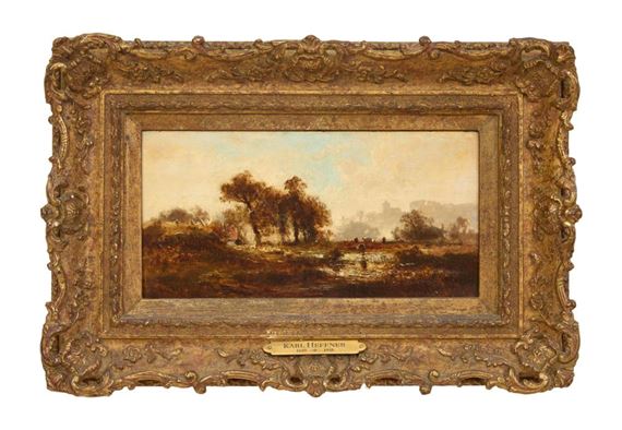 Winter Landscape with Cattle and a Town in the Distance - Karl Heffner