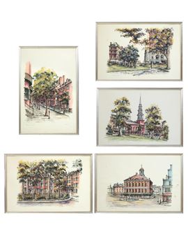 Five Original Watercolors of Boston Landmarks - Tom