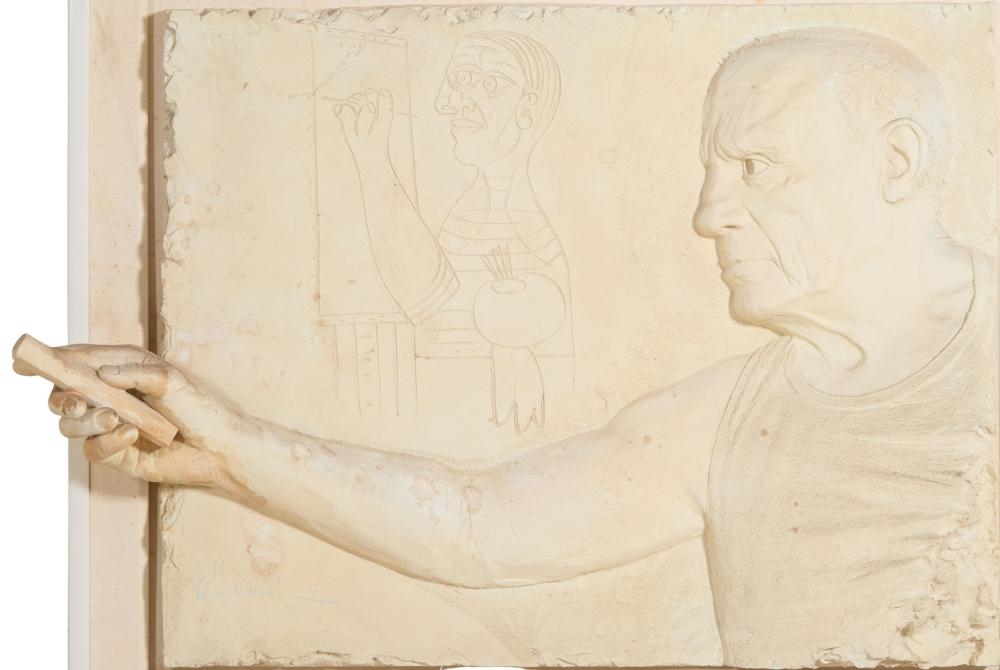 Artwork by Bill Mack, Picasso, Made of Bonded Sand Wall Relief On Wood Panel