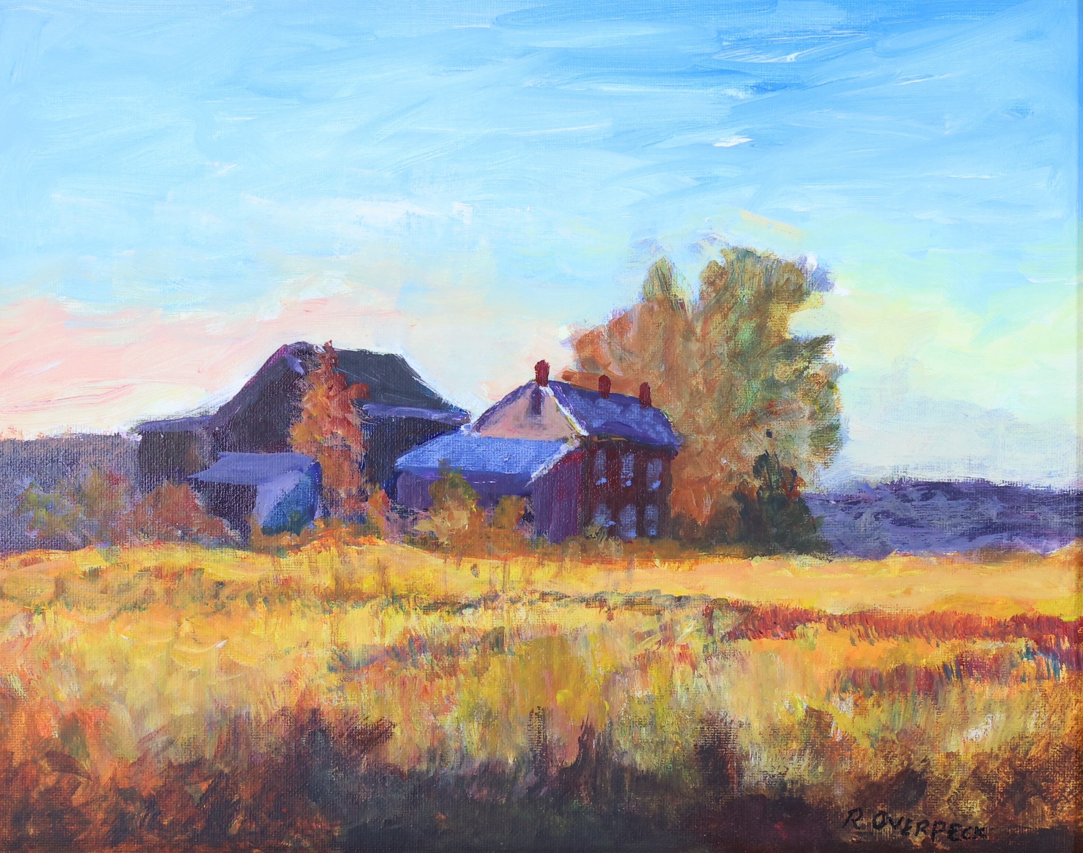 Artwork by Ray Overpeck, Fall Farm, Made of Oil On Board