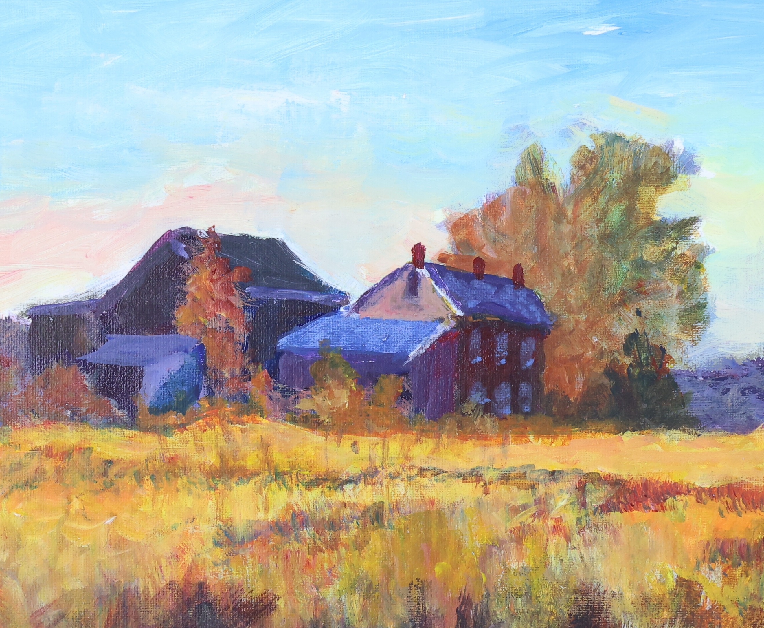 Artwork by Ray Overpeck, Fall Farm, Made of Oil On Board
