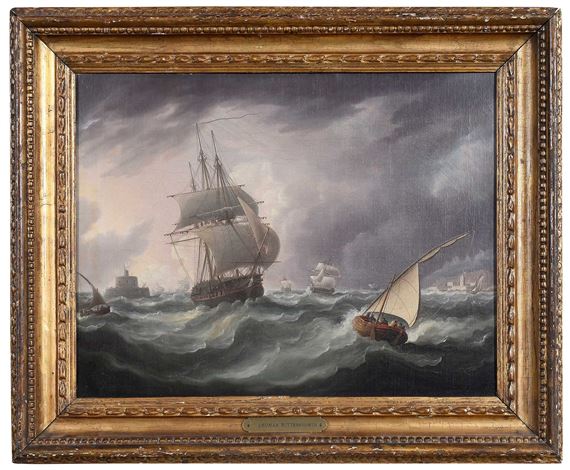 Artwork by Thomas Buttersworth, British Frigates Near the Bugio Lighthouse, Made of Oil On Canvas
