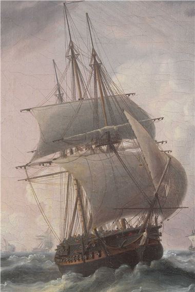 Artwork by Thomas Buttersworth, British Frigates Near the Bugio Lighthouse, Made of Oil On Canvas