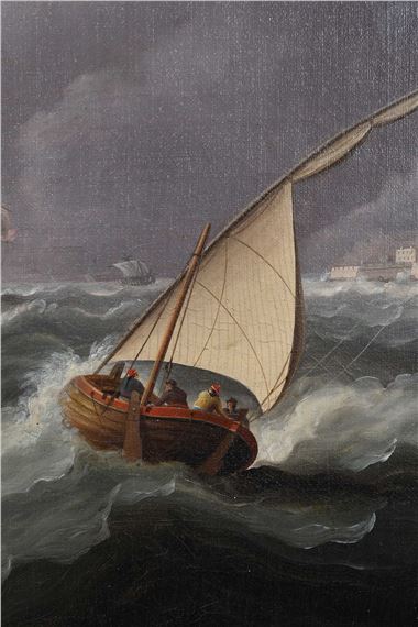 Artwork by Thomas Buttersworth, British Frigates Near the Bugio Lighthouse, Made of Oil On Canvas
