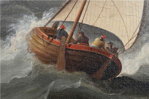 Artwork by Thomas Buttersworth, British Frigates Near the Bugio Lighthouse, Made of Oil On Canvas