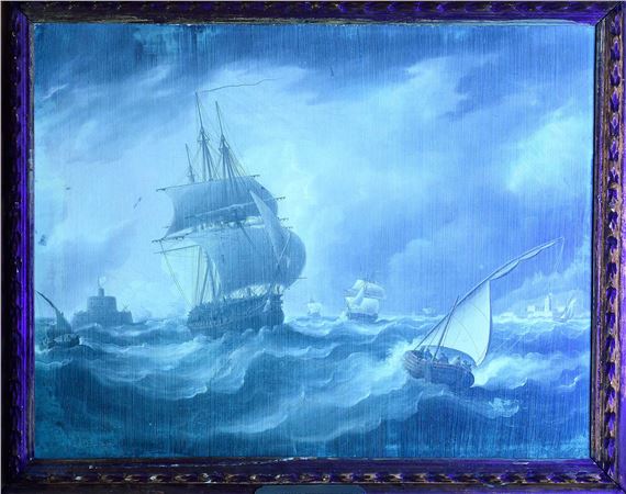 Artwork by Thomas Buttersworth, British Frigates Near the Bugio Lighthouse, Made of Oil On Canvas
