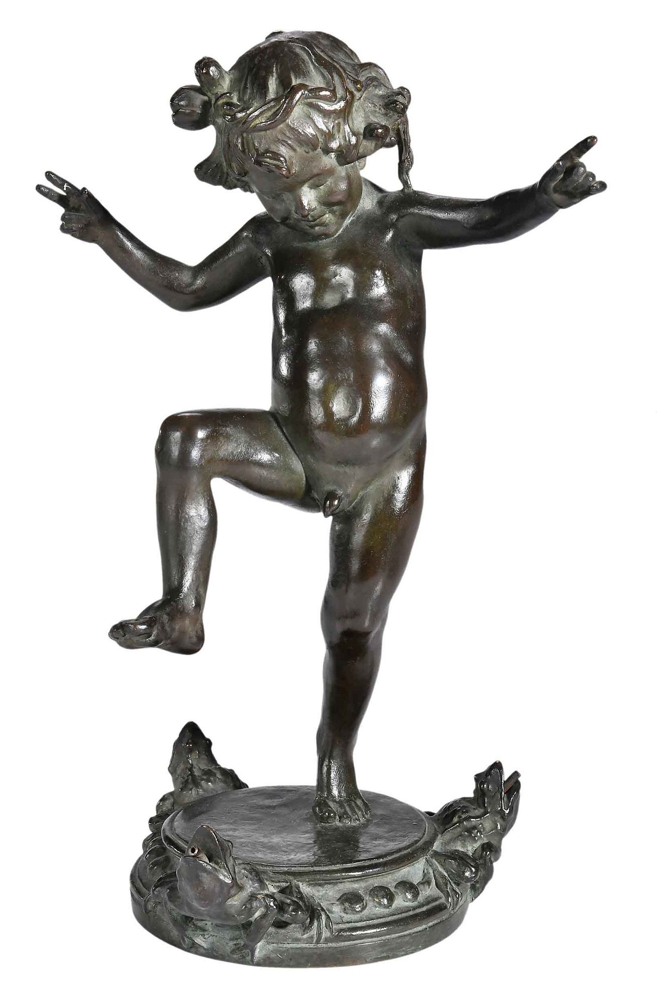 Artwork by Janet Scudder, Frog Baby Fountain, Made of Patinated Bronze