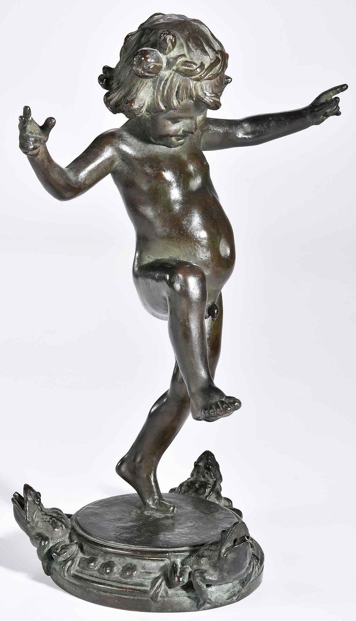 Artwork by Janet Scudder, Frog Baby Fountain, Made of Patinated Bronze