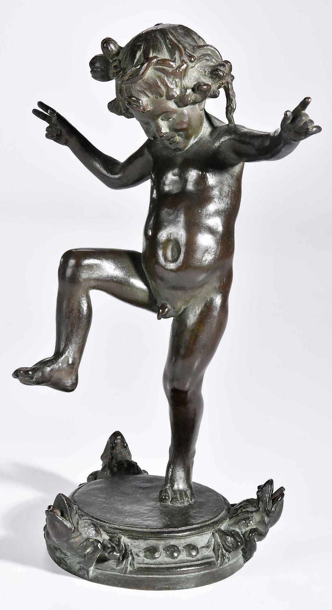 Artwork by Janet Scudder, Frog Baby Fountain, Made of Patinated Bronze