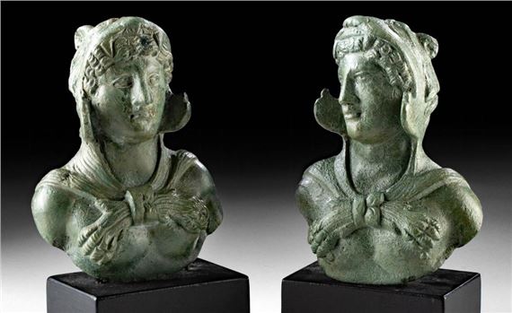 Roman Bronze Appliques - Busts of Hercules by Roman School, 20th Century, ca. 2nd century CE
