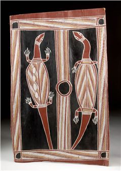 Birrinbirrin Aboriginal Bark Painting – Two Lizards - Richard Birrinbirrin