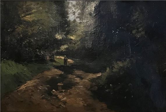 Young man on a path in the woods by Jean Baptiste Antoine Guillemet