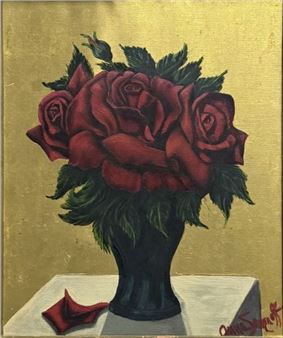 Still life with bouquet of red roses - Anna Semenoff