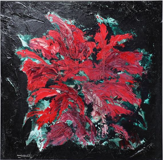 Bloemstilleven met rode bloemen by Maurice Grothausen, gedateerd 2001