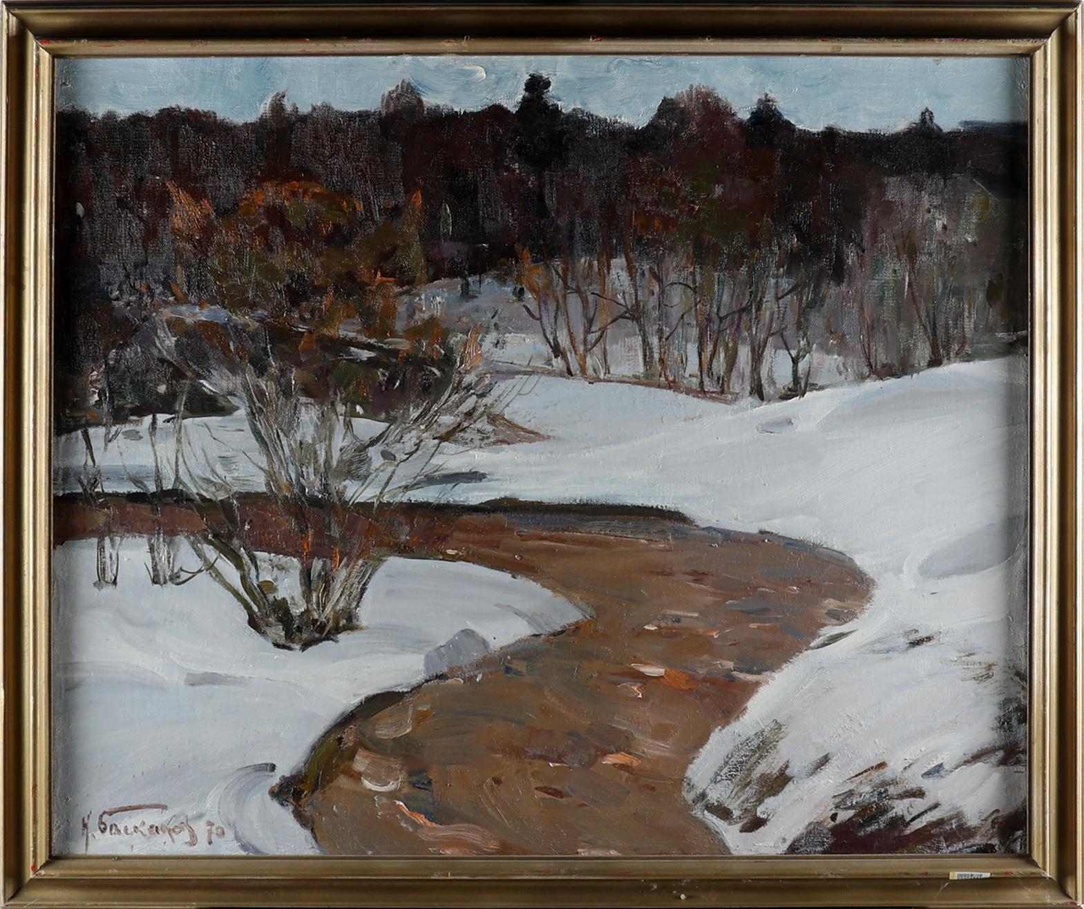 Artwork by Nikolai Nikolaevich Baskakov, Snowlandscape 1978, Made of olieverf op doek