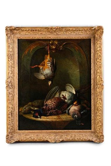 Hunting trophy with red and gray partridge, woodpigeon, pheasant and rabbit - Alexandre-François Desportes