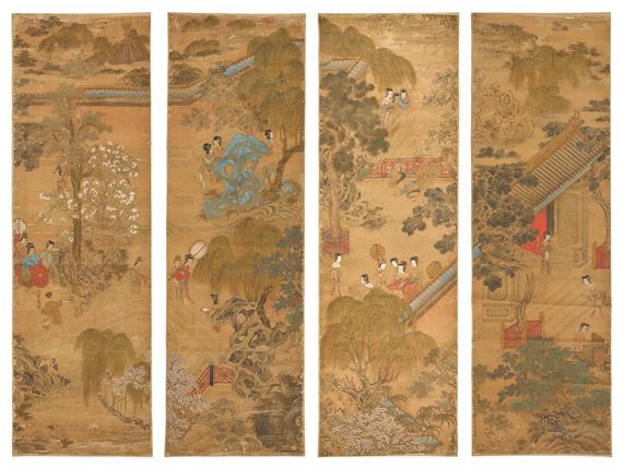Attributed to Qiu Ying, Set of four scenes in the Han Palace - Qiu Ying