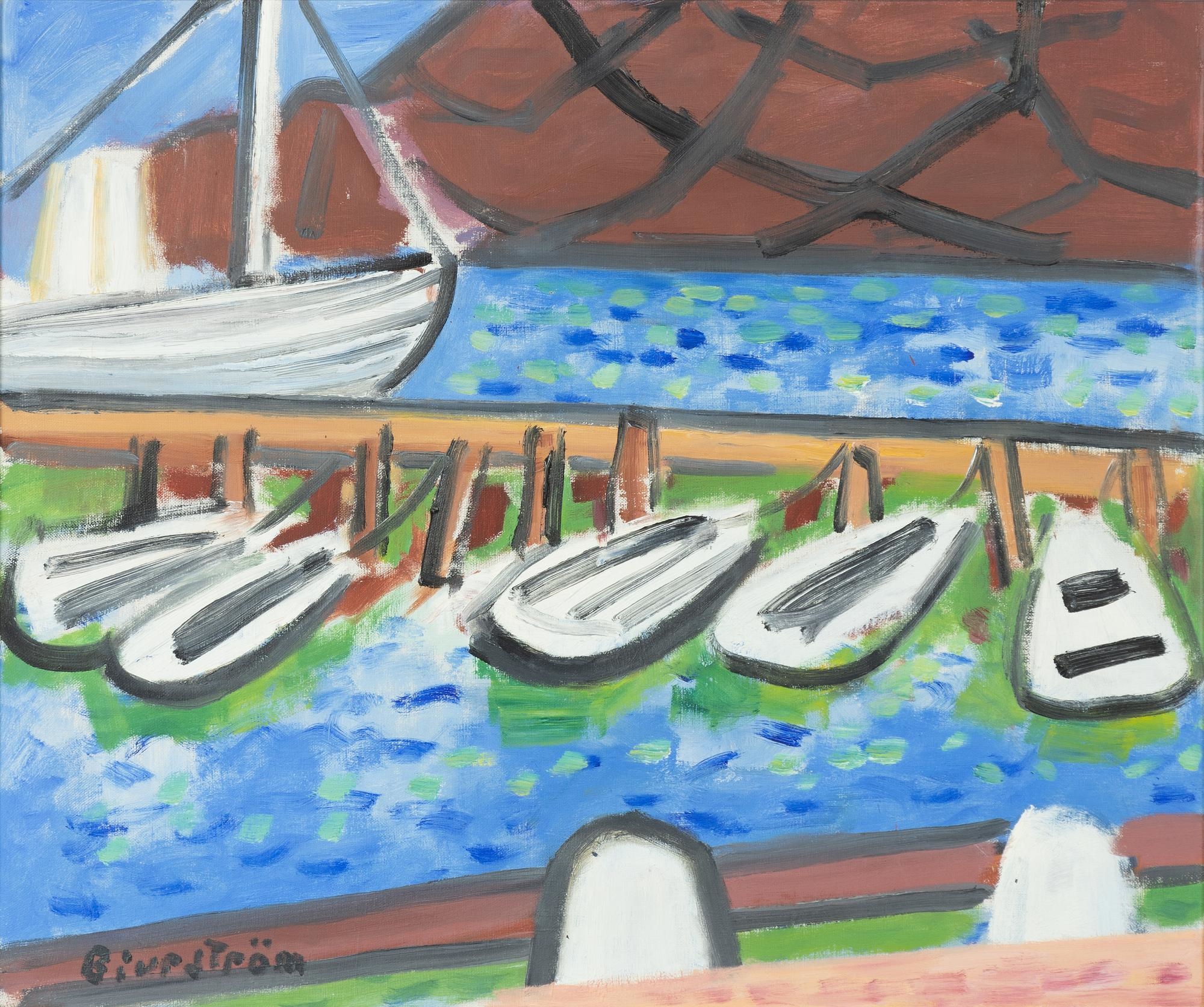 Artwork by Tor Bjurström, Small Boat Harbour, Made of Canvas