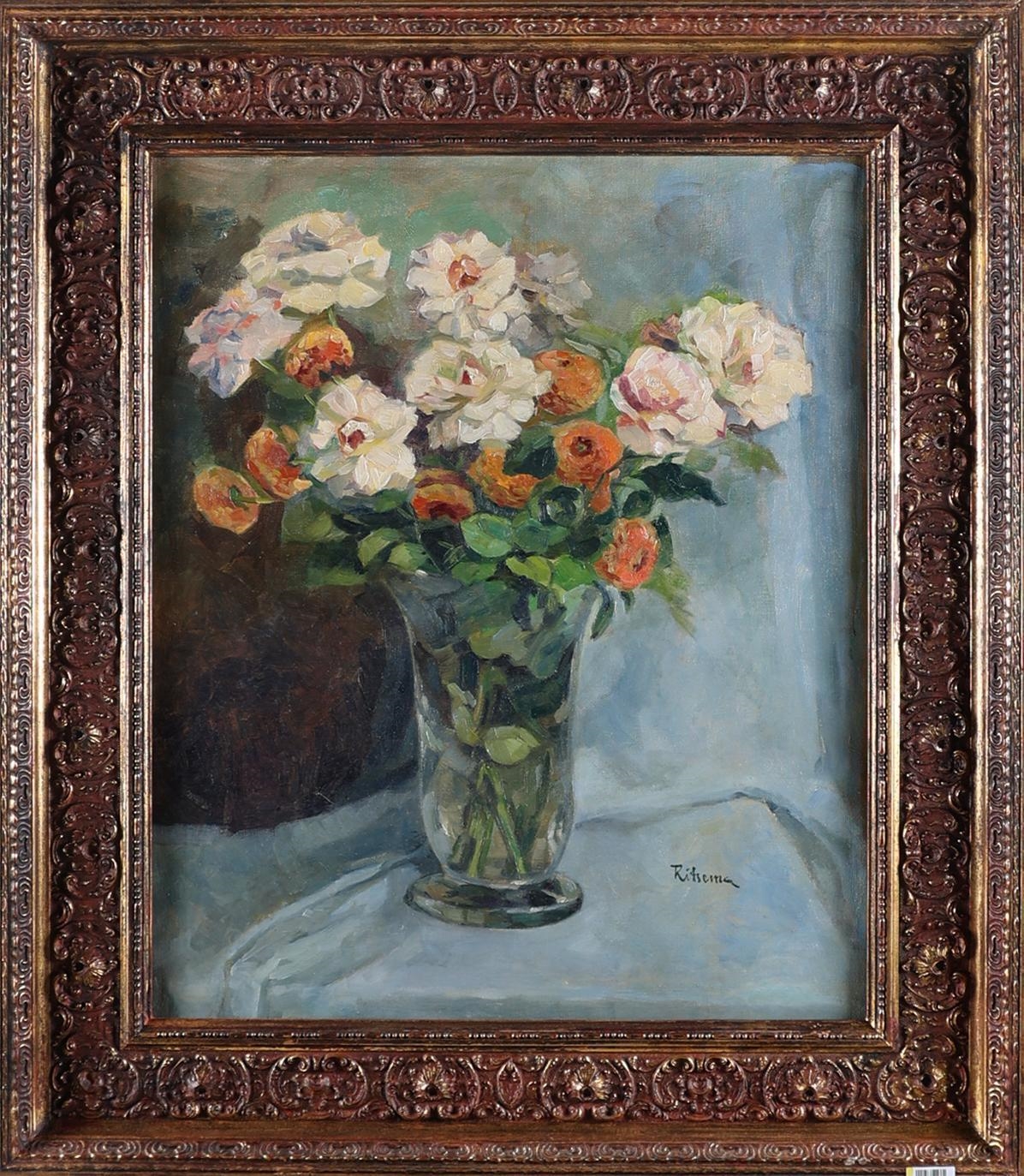 Artwork by Coba Ritsema, Gevarieerd bloemstilleven, Made of olieverf op doek