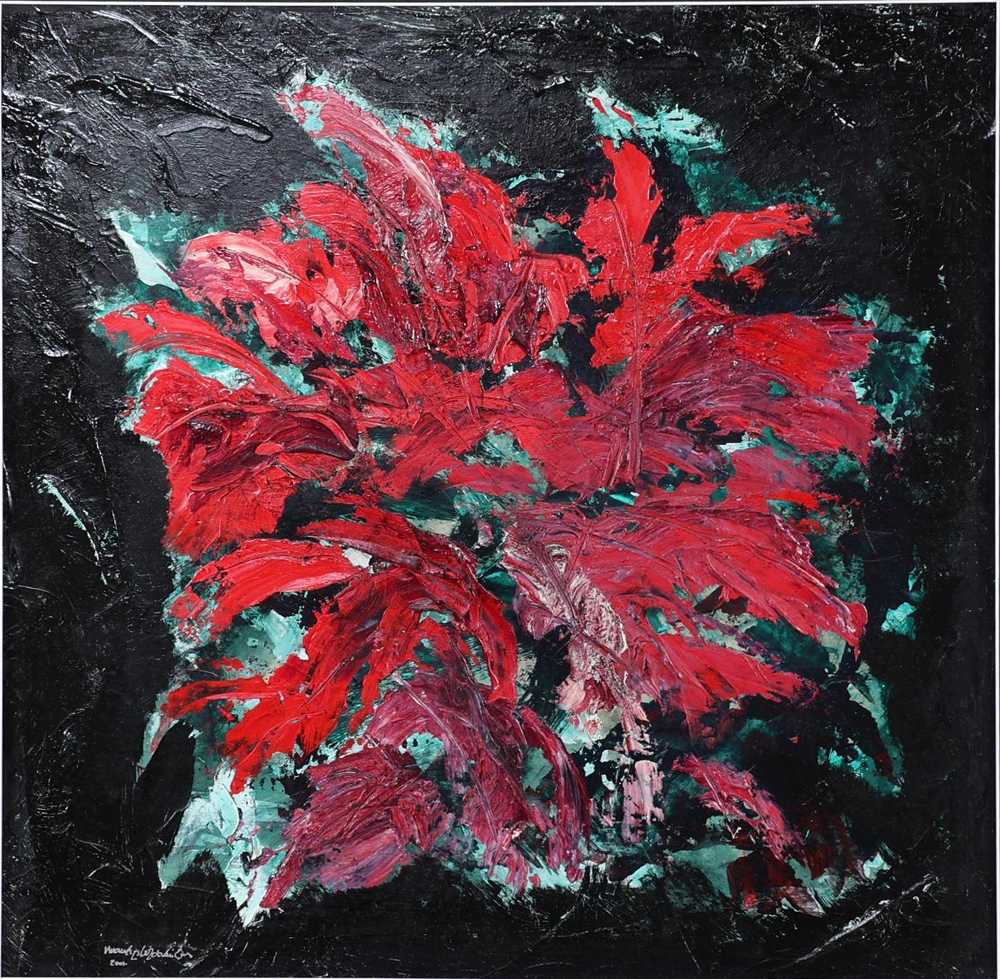 Artwork by Maurice Grothausen, Bloemstilleven met rode bloemen, Made of olieverf op board