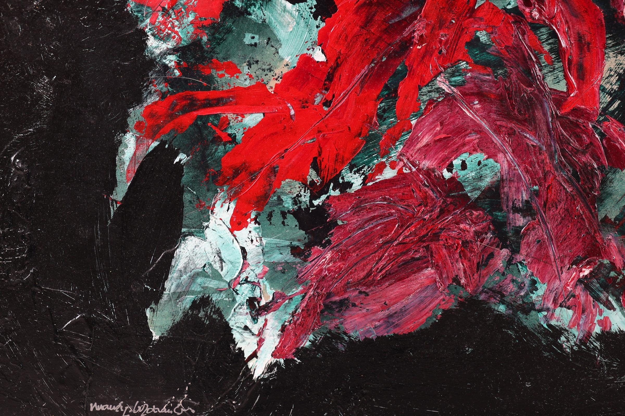 Artwork by Maurice Grothausen, Bloemstilleven met rode bloemen, Made of olieverf op board