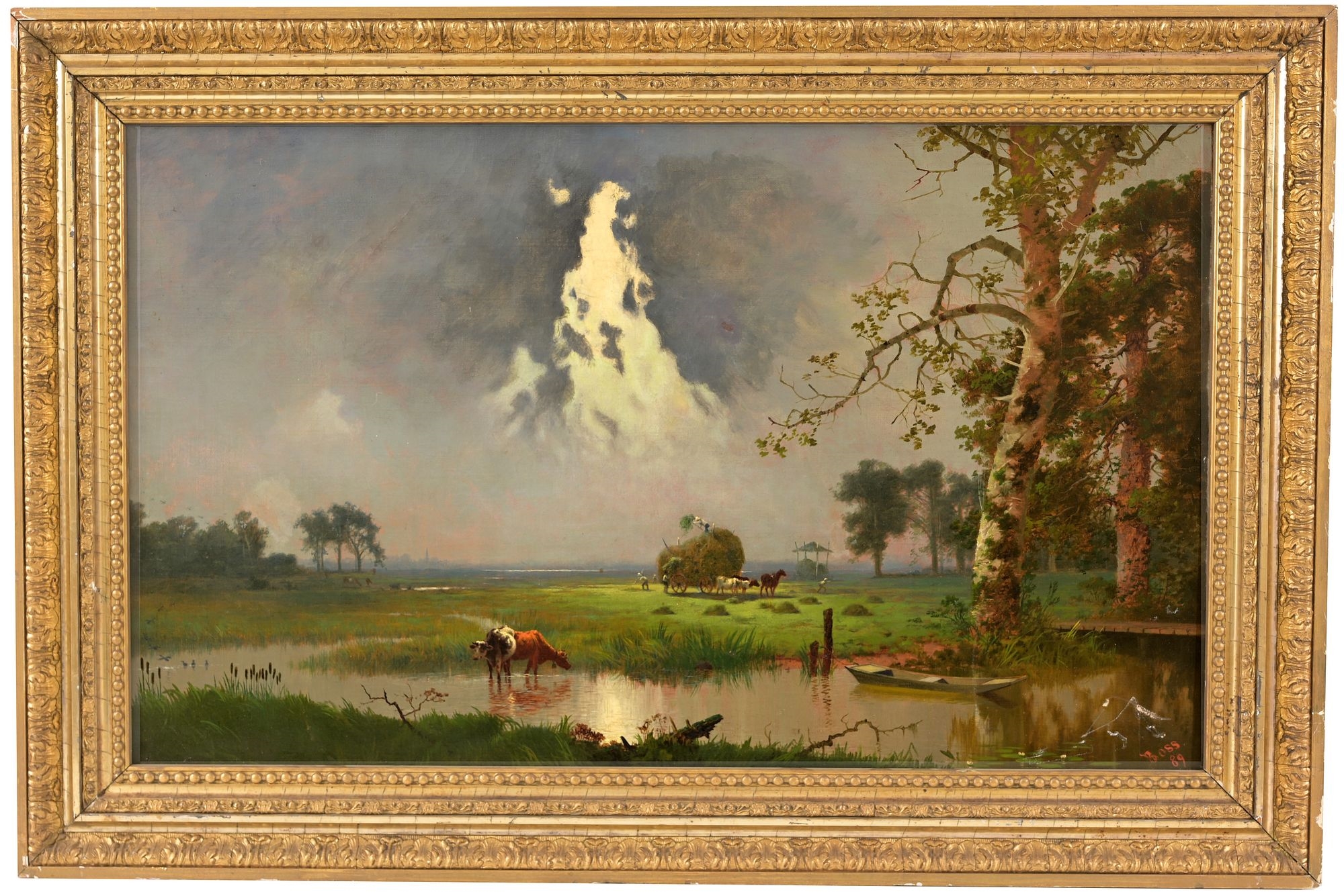 Artwork by Henry Wolcott Boss, Landscape with Cows, Made of Oil On Canvas