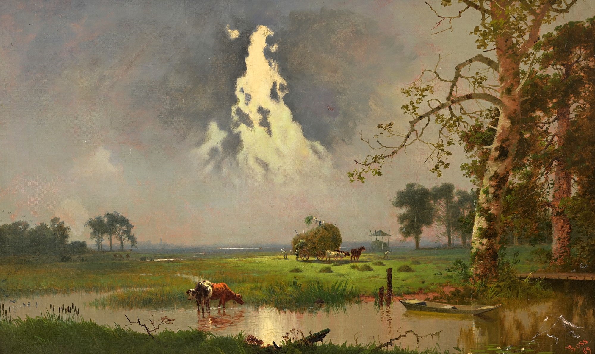 Artwork by Henry Wolcott Boss, Landscape with Cows, Made of Oil On Canvas