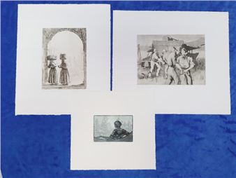 THREE LIMITED ED. OLIVE CRANE PRINTED BY LIN QUAIFE ETCHINGS - Lin Quaife