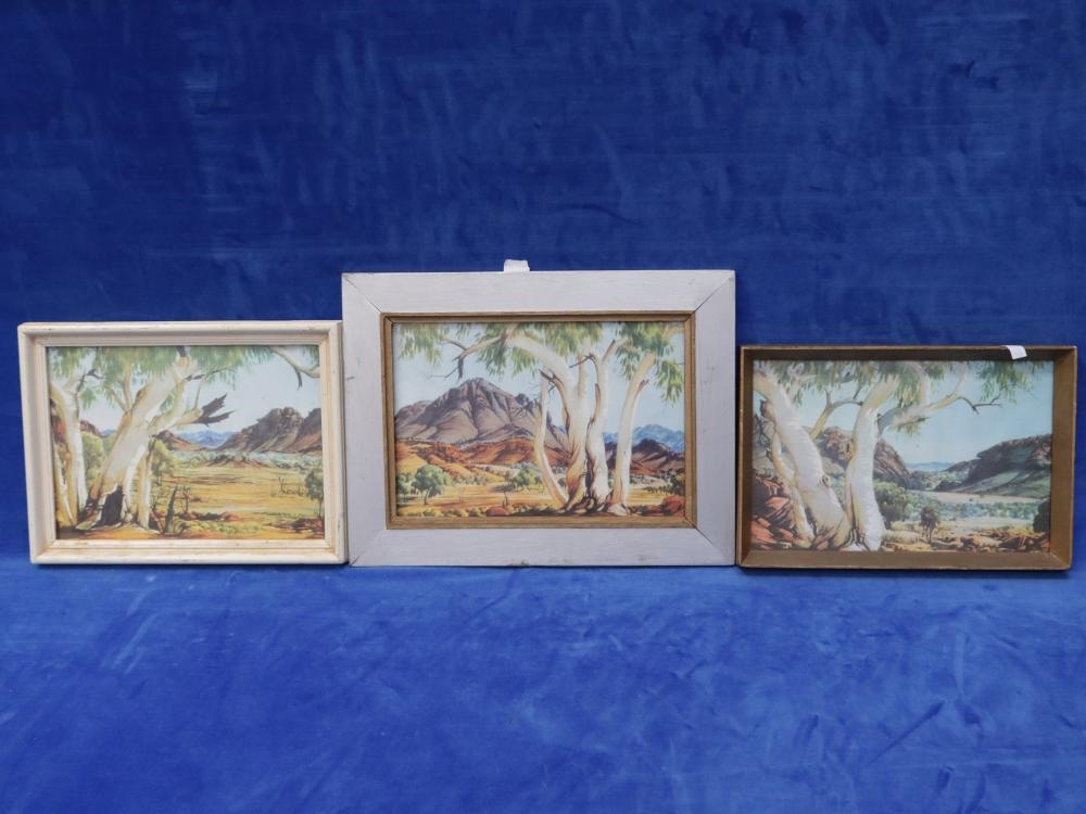 Artwork by Albert Namatjira, SET OF THREE SMALL FRAMED ALBERT NAMATJIRA HERMANNSBURG PRINTS, Made of PRINTS