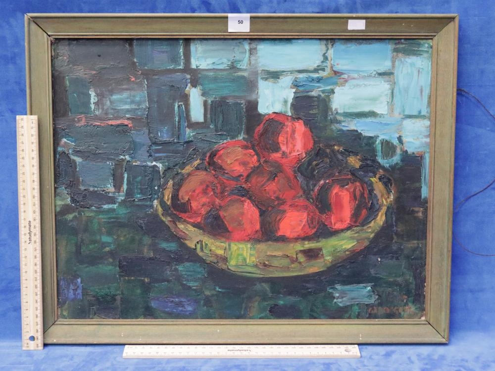 Artwork by Wayne Doggett, MID CENTURY FRUIT BOWL STILL LIFE, Made of Oil On Board
