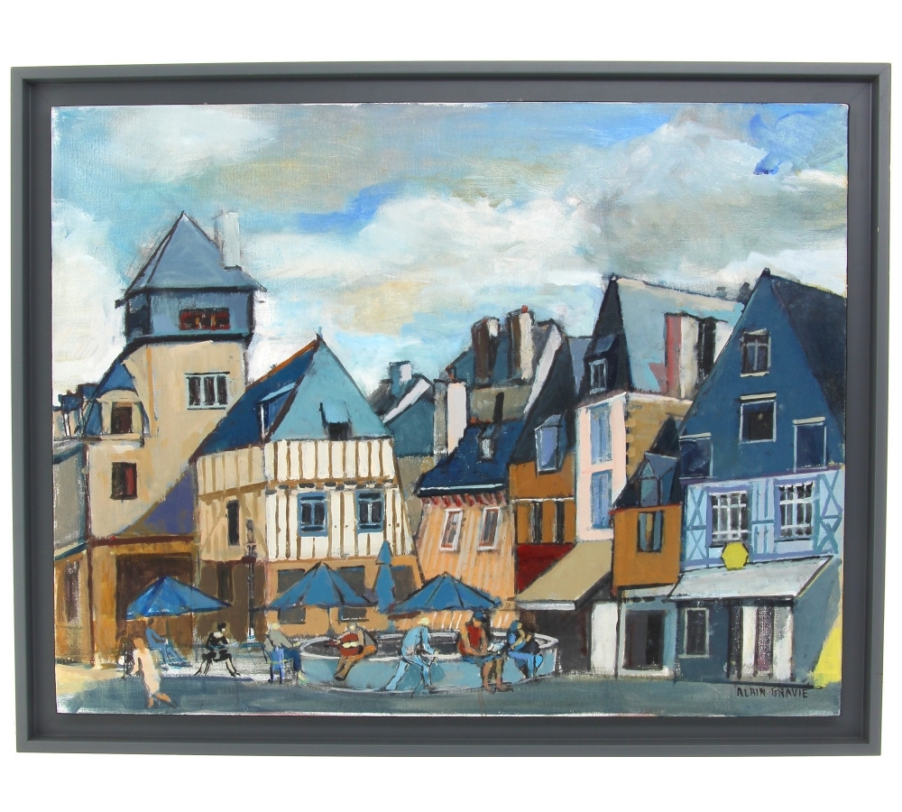 Artwork by Alain Gravie, Place Terre au Duc, à Quimper, Made of oil on canvas