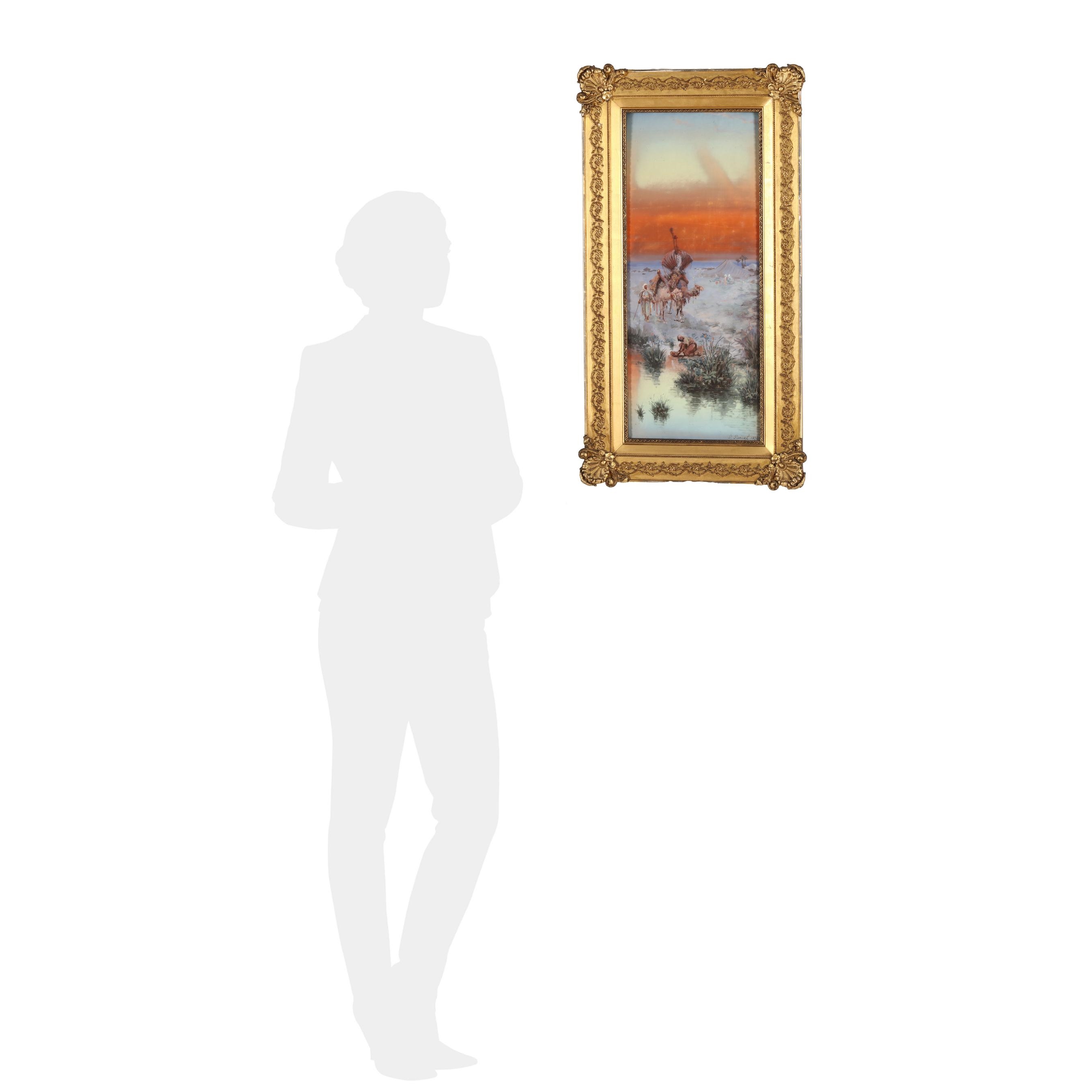 Artwork by Paul Pascal, Camel Riders at Sunset, Made of Gouache On Paper