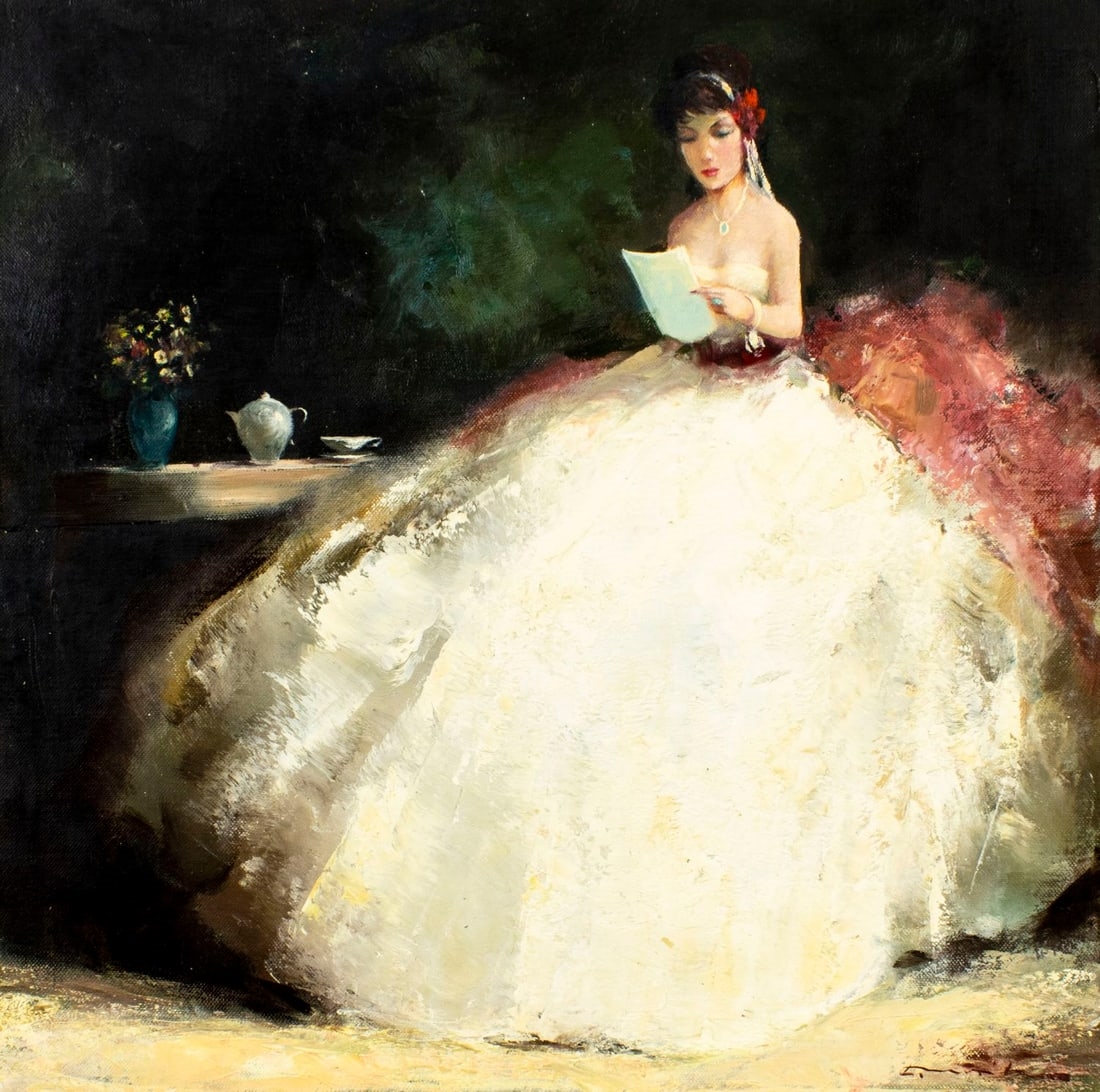 Artwork by European School, 20th Century, Woman Reading Letter, Made of Oil On Canvas