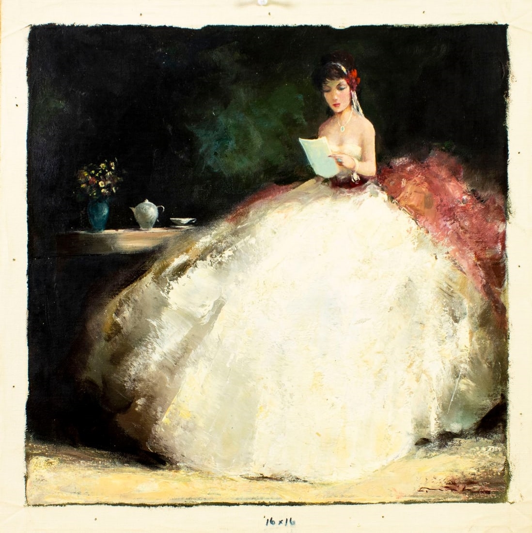 Artwork by European School, 20th Century, Woman Reading Letter, Made of Oil On Canvas