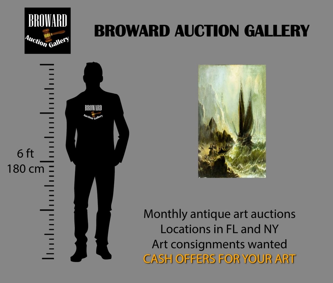 Artwork by American School, 19th Century, Stormy Seascape with Sailboats, Made of Oil On Canvas