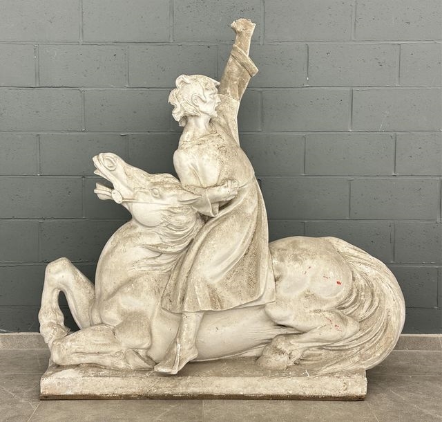 George Van de Voorde | Large plaster print of a rider in a victorious ...