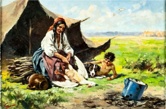 Camp Scene by European School, 20th Century, early 20 century