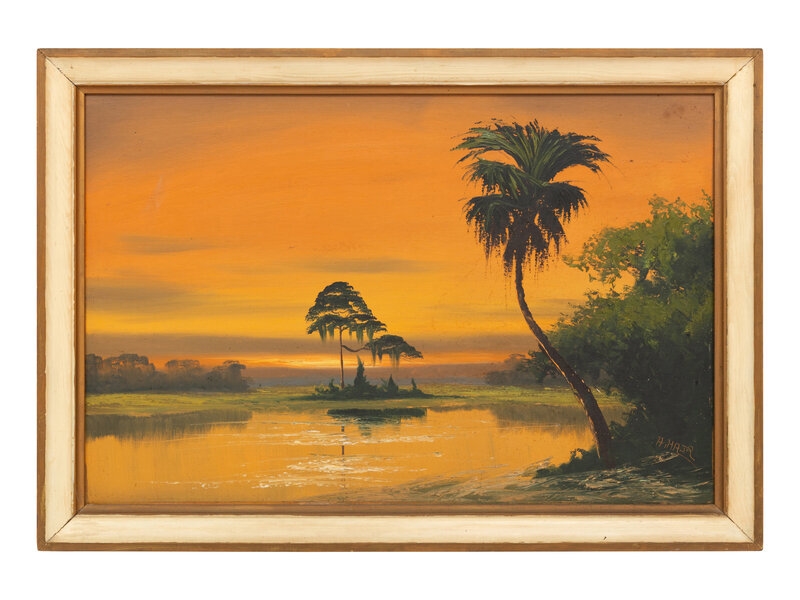 Artwork by Alfred Hair, 
Sunset over the Lagoon, Made of oil on board