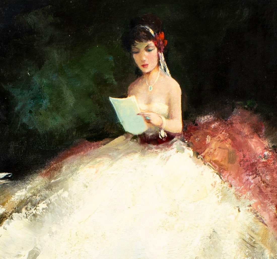 Artwork by European School, 20th Century, Woman Reading Letter, Made of Oil On Canvas