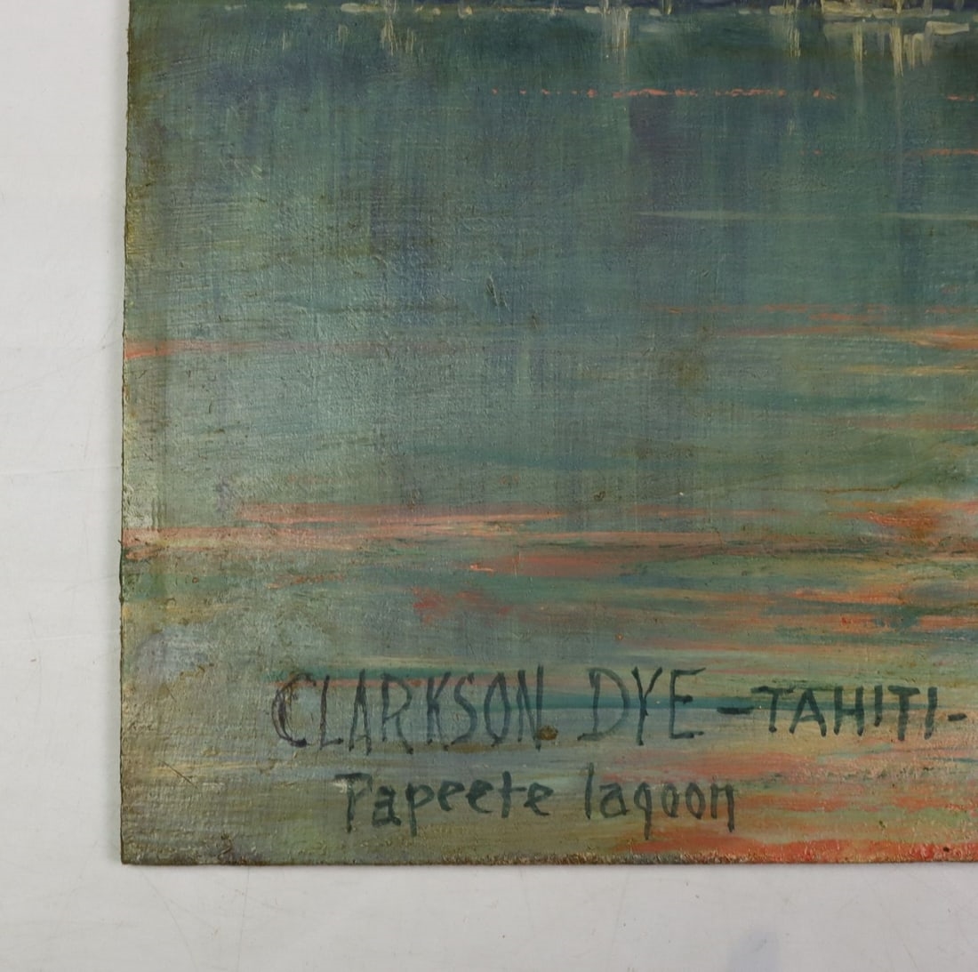Artwork by Clarkson Dye, Sunset Coastal Landscape, Papcete Lagoon, Tahiti, Made of Oil On Board
